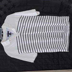 Vintage Tommy Hilfiger Men Polo Shirt White/Blue pinstripe Short Sleeve  XL